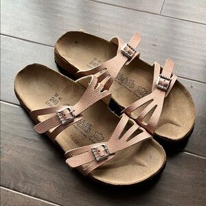 Birkenstock Birki’s Light Pink Metallic Double Strap Sandals